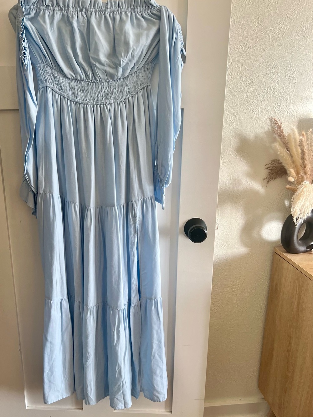Zesica Light Blue Women's Long Sleeve Boho Off Shoulder Side Split Maxi Dress